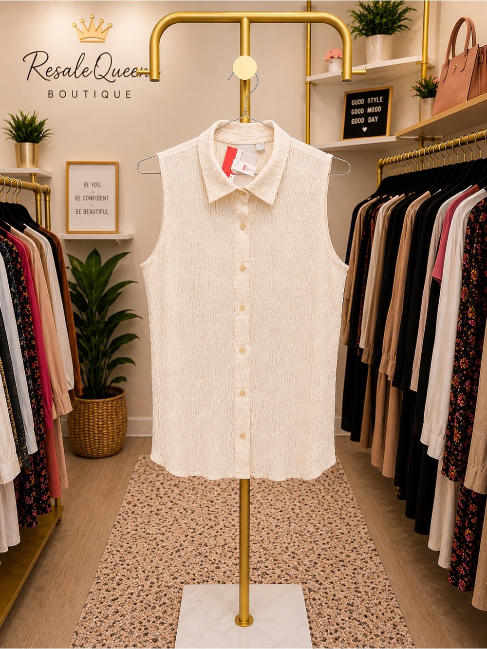 croft & barrow Sleeveless Cream Button-Up Collared Top
